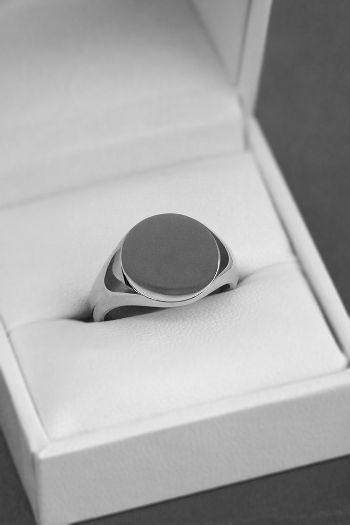 Extra Large Round Signet Ring White Gold