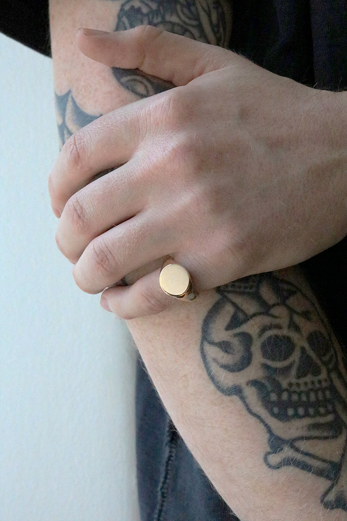 Extra Large Round Signet Ring Yellow Gold