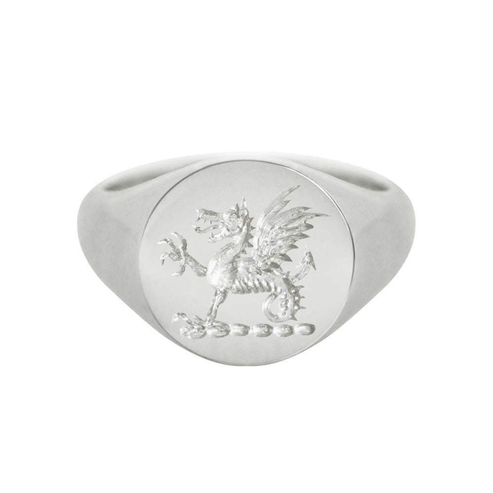 Wax Seal Engraved Round Signet Ring White Gold