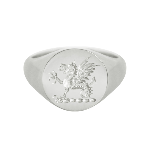 Wax Seal Engraved Round Signet Ring White Gold