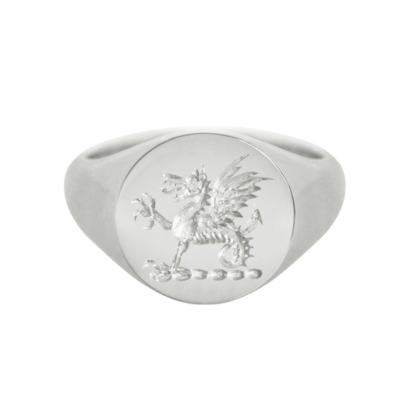 Wax Seal Engraved Round Signet Ring White Gold