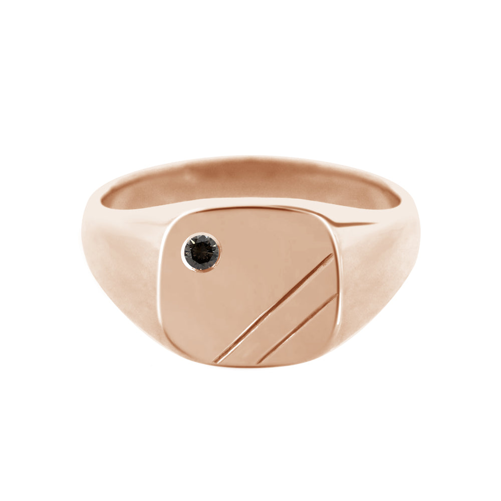 Cushion Signet Ring with Flush Set Black Diamond Rose Gold