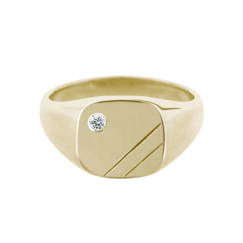 Cushion Signet Ring with Flush Set Diamond Yellow Gold– Scarlett