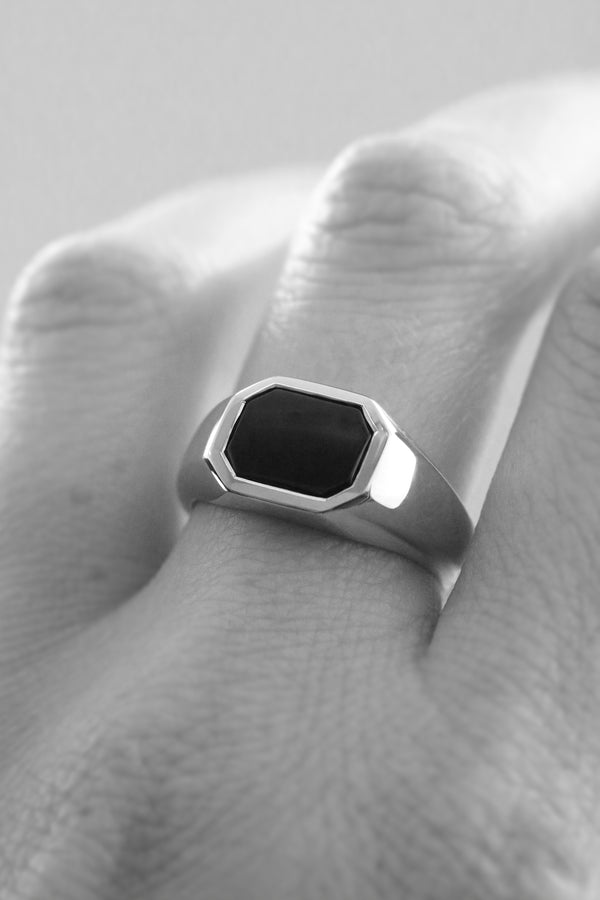 Large Octagon Onyx Signet Ring Rose Gold