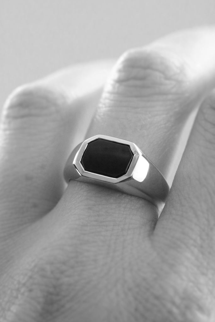 Large Octagon Onyx Signet Ring Rose Gold