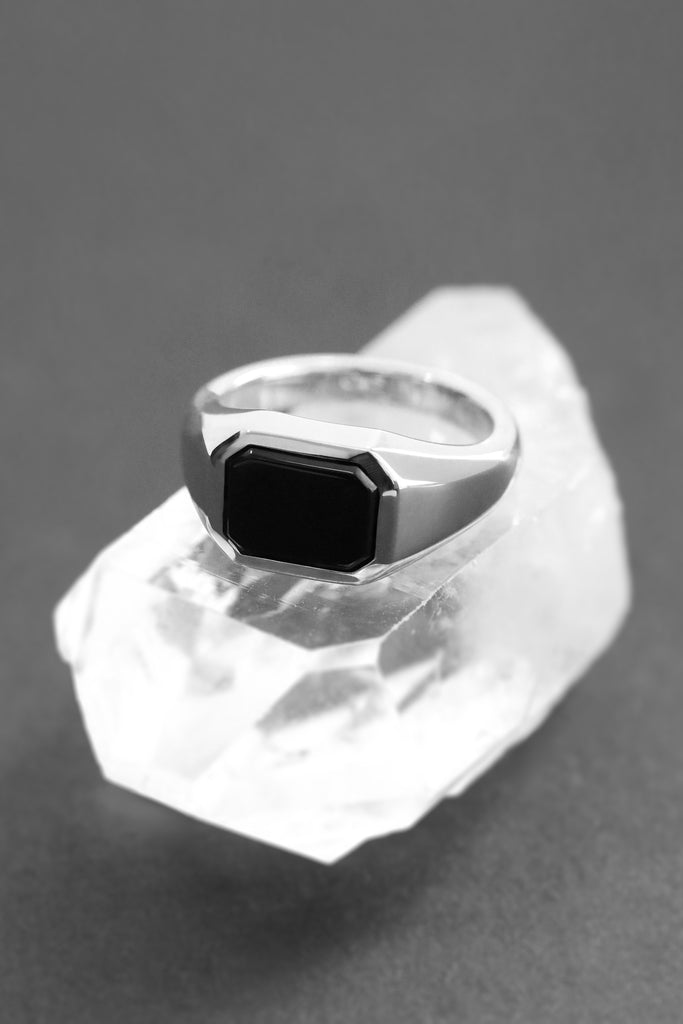 Large Octagon Onyx Signet Ring Rose Gold