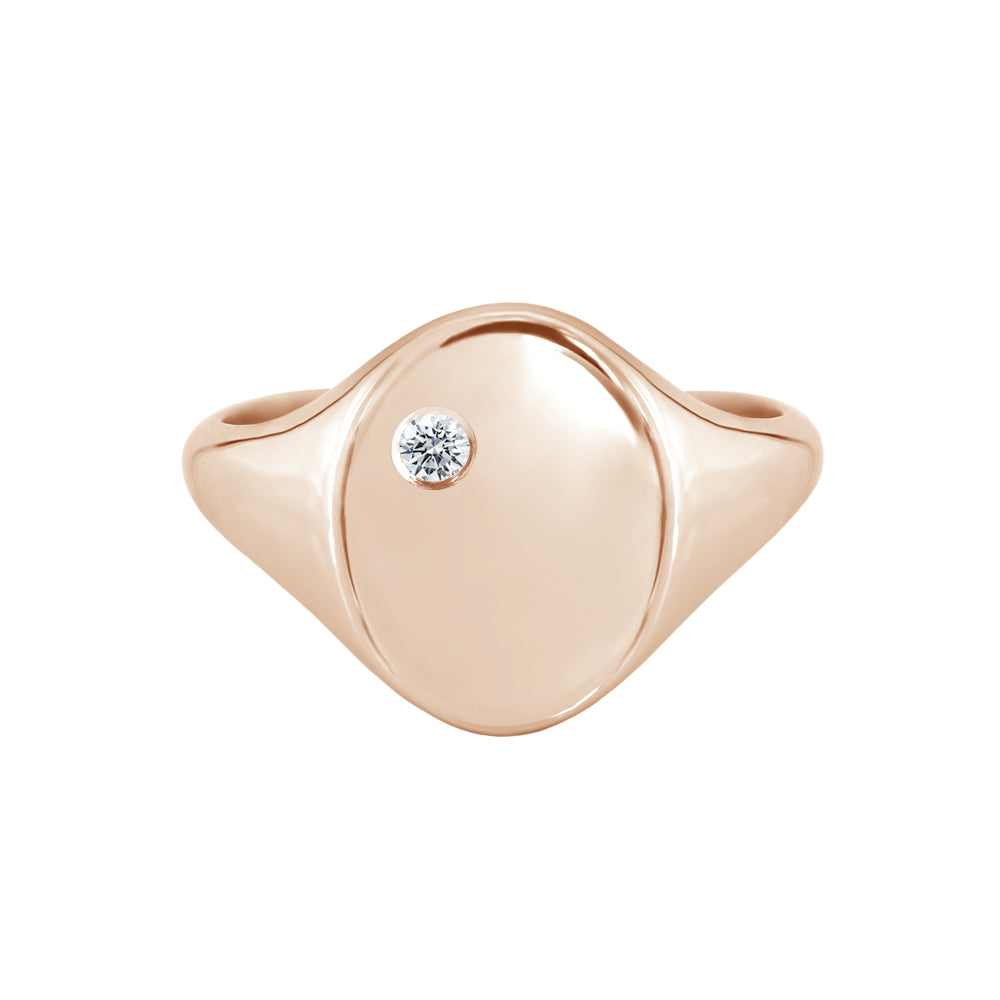 Signet Ring with Offset Diamond Rose Gold