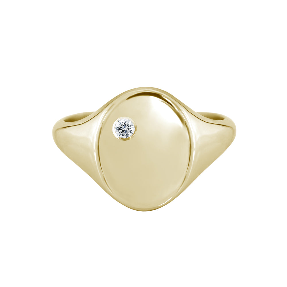 Signet Ring with Offset Diamond Yellow Gold