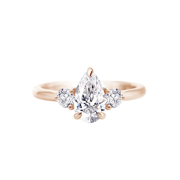 Pear Diamond Trilogy Engagement Ring With Side Diamonds Rose Gold