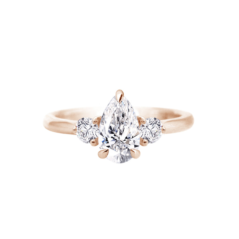 Pear Diamond Trilogy Engagement Ring With Side Diamonds Rose Gold