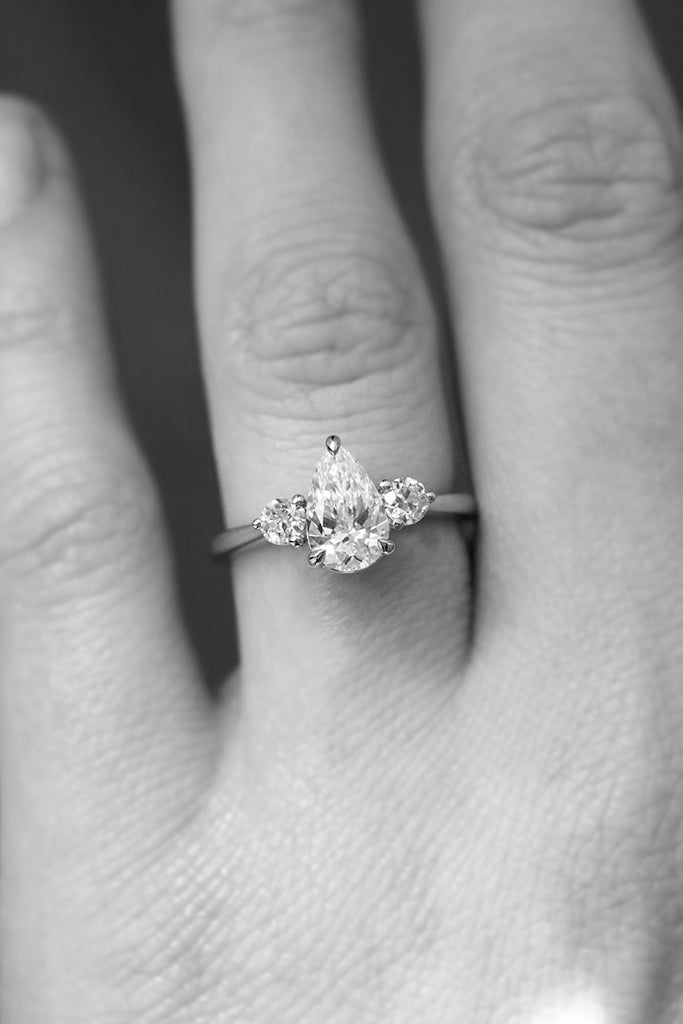 Pear Diamond Trilogy Engagement Ring With Side Diamonds White Gold