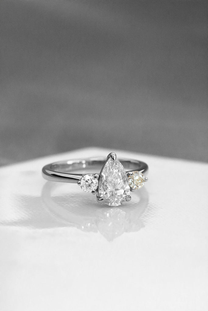 Pear Diamond Trilogy Engagement Ring With Side Diamonds White Gold