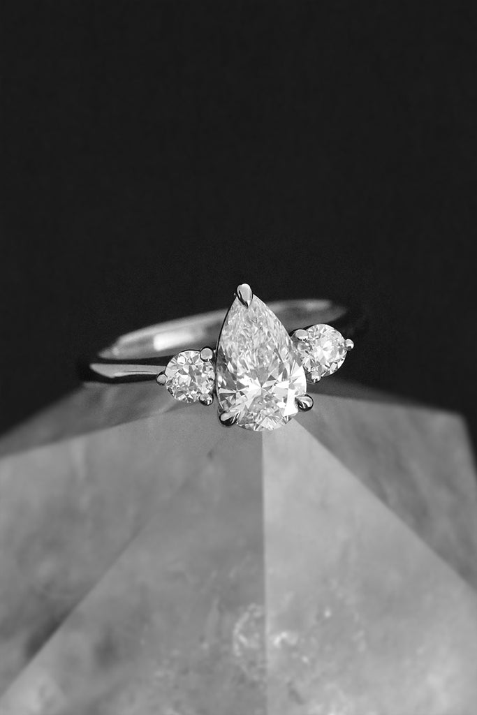 Pear Diamond Trilogy Engagement Ring With Side Diamonds White Gold