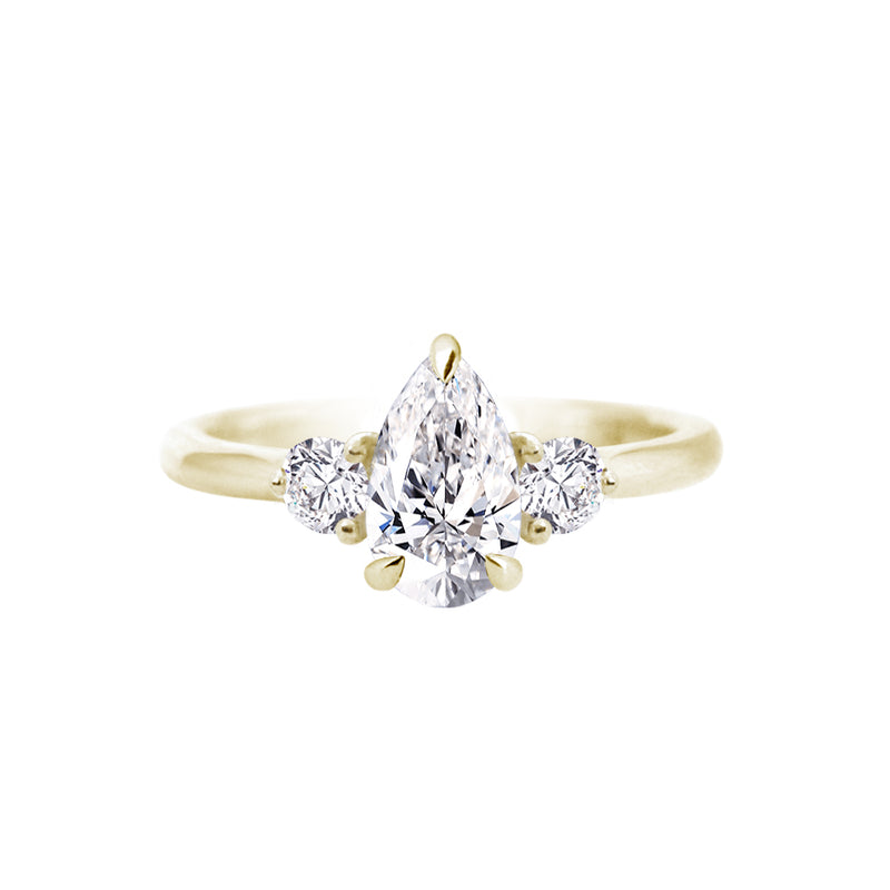 Pear Diamond Trilogy Engagement Ring With Side Diamonds Yellow Gold