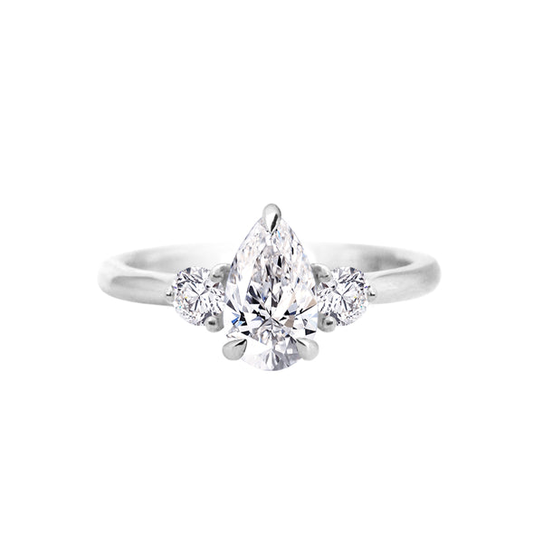 Pear Diamond Trilogy Engagement Ring With Side Diamonds White Gold