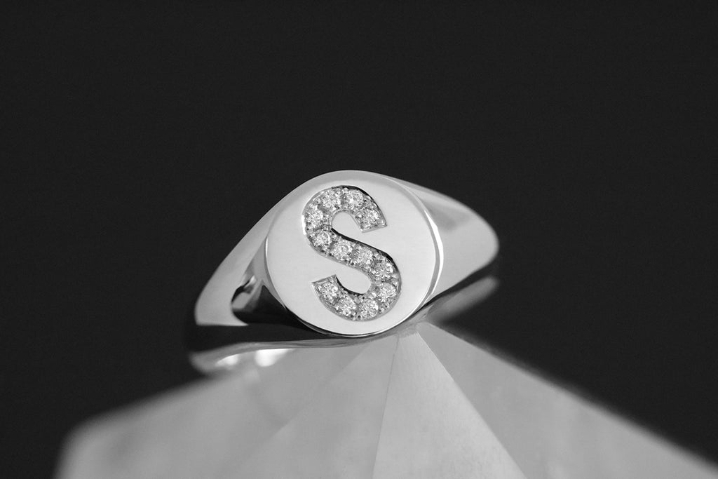 Diamond Initial Signet Ring