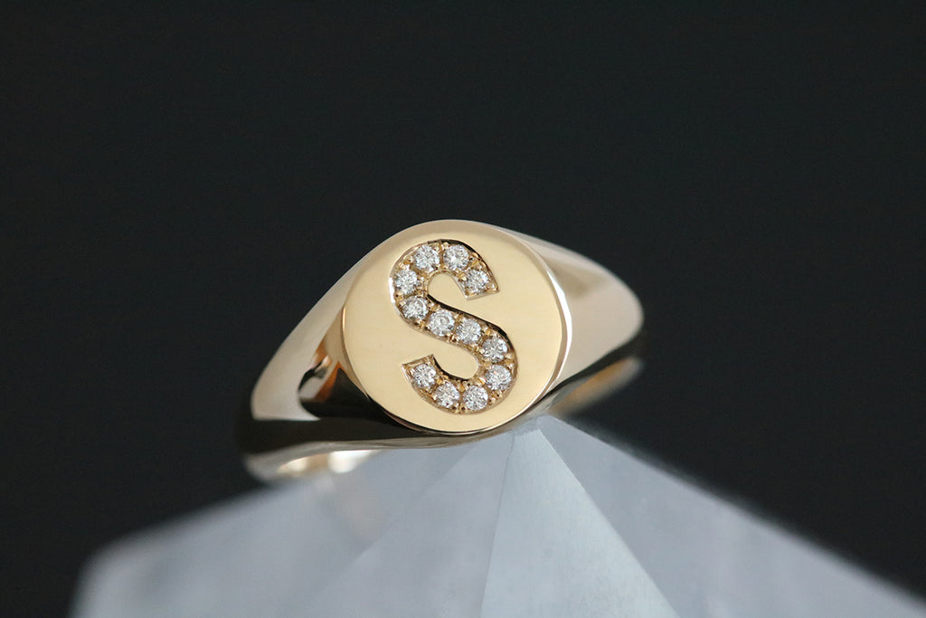 Diamond Initial Signet Ring