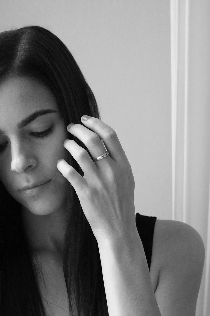 Petite Dome Ring With Three Diamonds Rose Gold