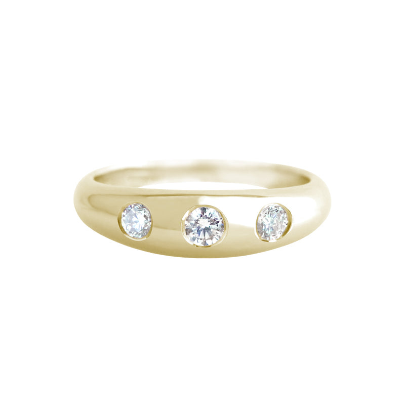 Petite Dome Ring With Three Diamonds Yellow Gold