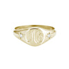 Petite Initial Signet Ring with Star Set Diamonds Yellow Gold