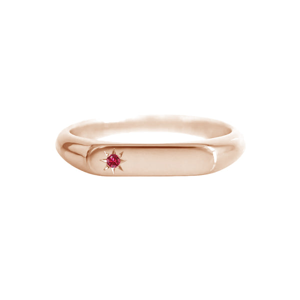 Petite Signet Ring With Star Set Ruby Rose Gold