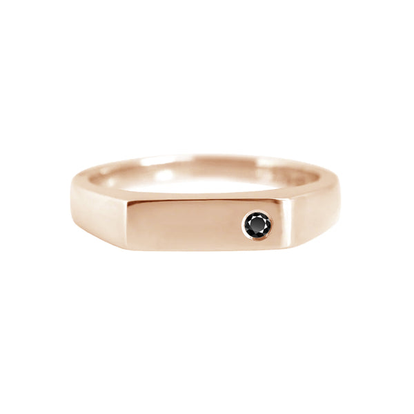 Rectangle Signet Ring with Flush Set Black Diamond Rose Gold