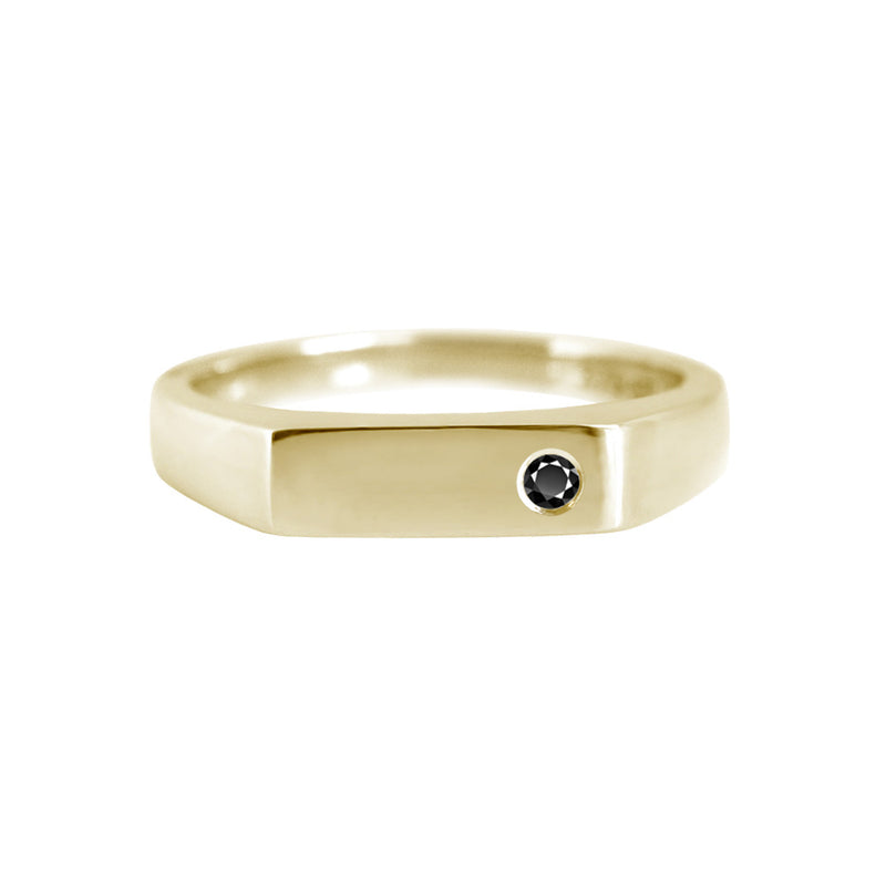 Rectangle Signet Ring with Flush Set Black Diamond Yellow Gold