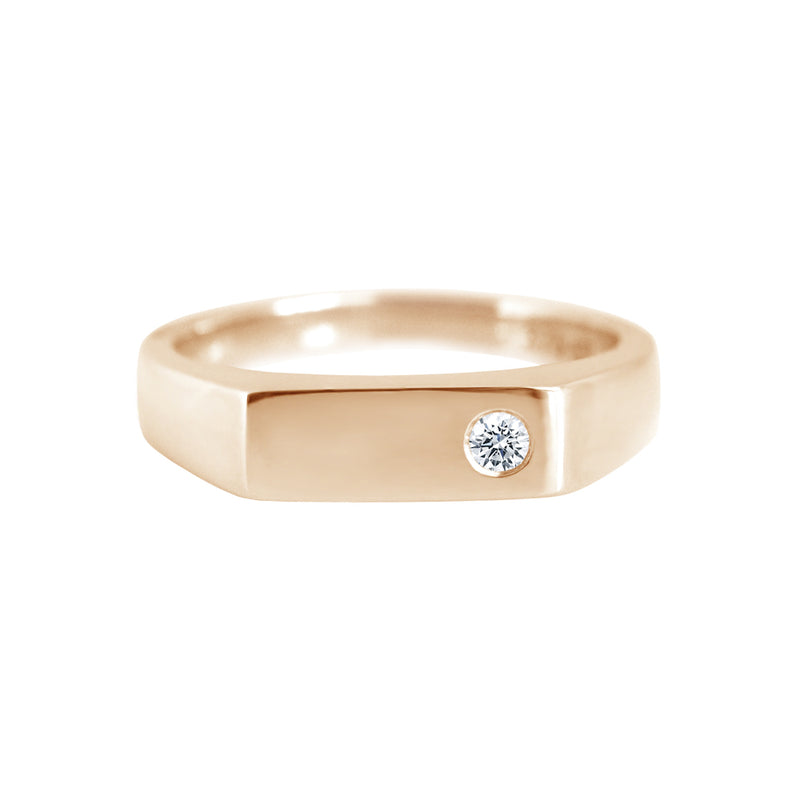 Rectangle Signet Ring with Offset Diamond Rose Gold