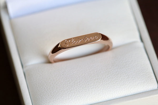 Petite Engraved Signet Ring Rose Gold