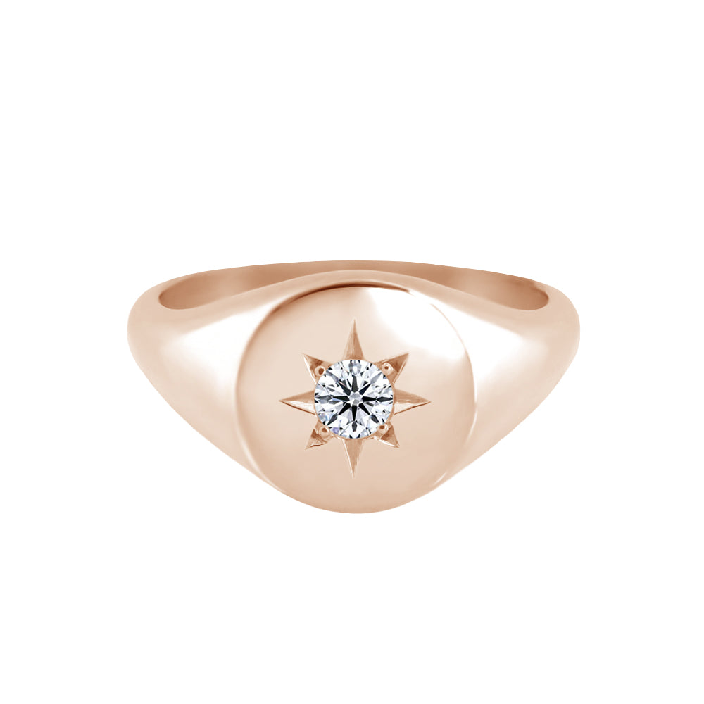 Star Set Diamond Signet Ring Rose Gold
