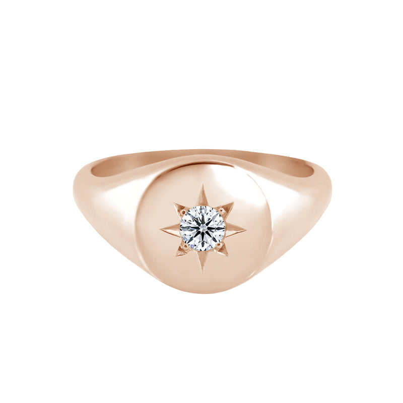 Star Set Diamond Signet Ring Rose Gold