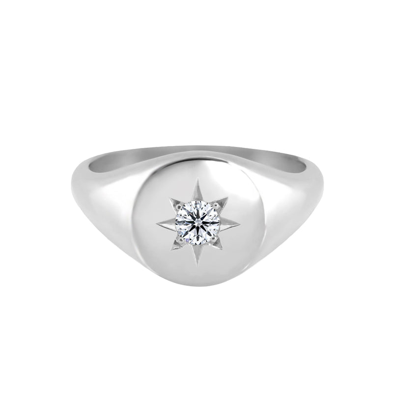 Star Set Diamond Signet Ring White Gold