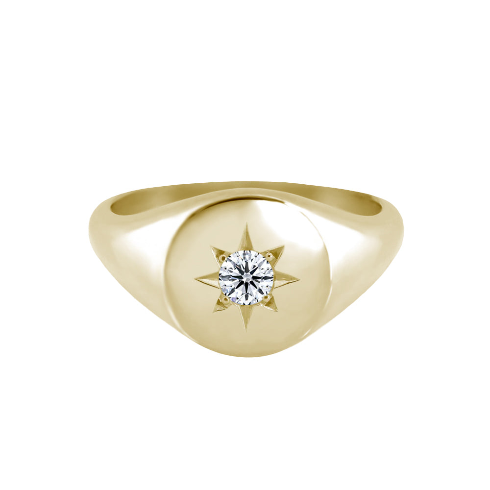 Star Set Diamond Signet Ring Yellow Gold