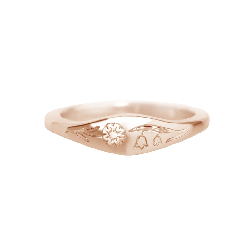 Engraved Flower Ring Rose Gold