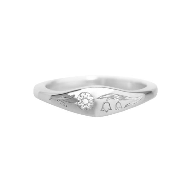 Engraved Flower Ring White Gold