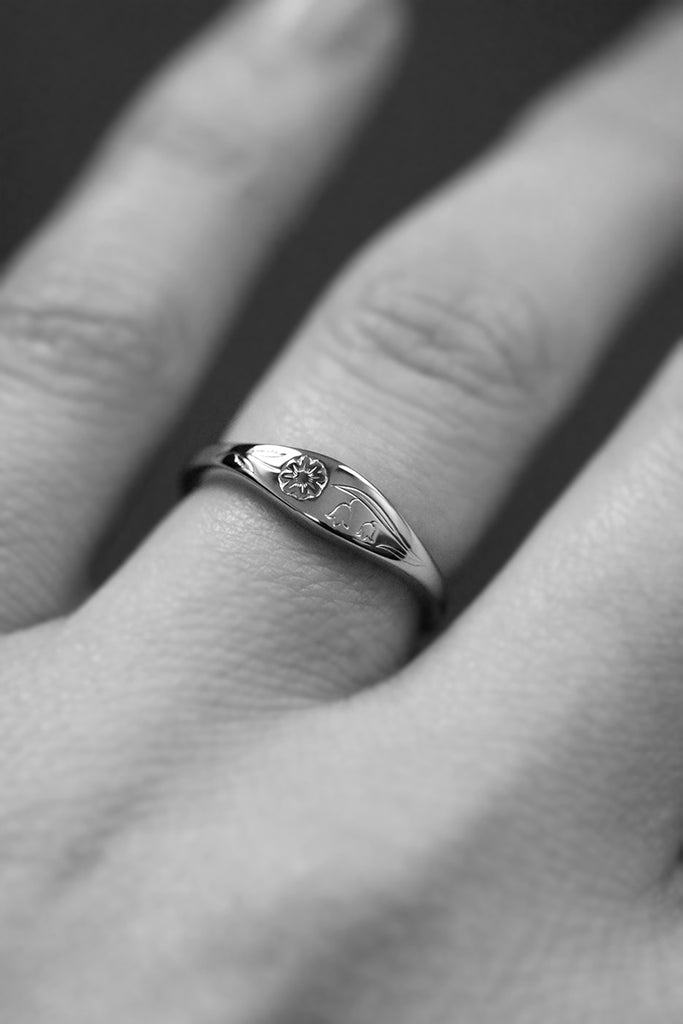 Engraved Flower Ring White Gold