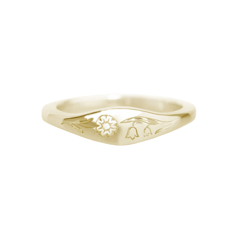 Engraved Flower Ring Yellow Gold