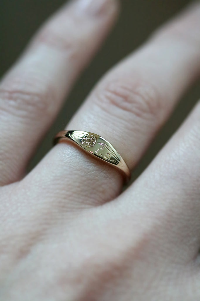 Engraved Flower Ring Yellow Gold