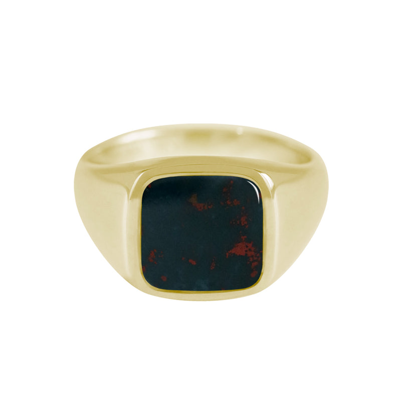 10mm Cushion Bloodstone Signet Ring Yellow Gold