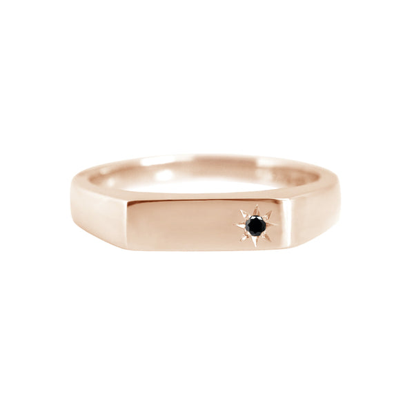 Rectangle Signet Ring with Star Set Black Diamond Rose Gold