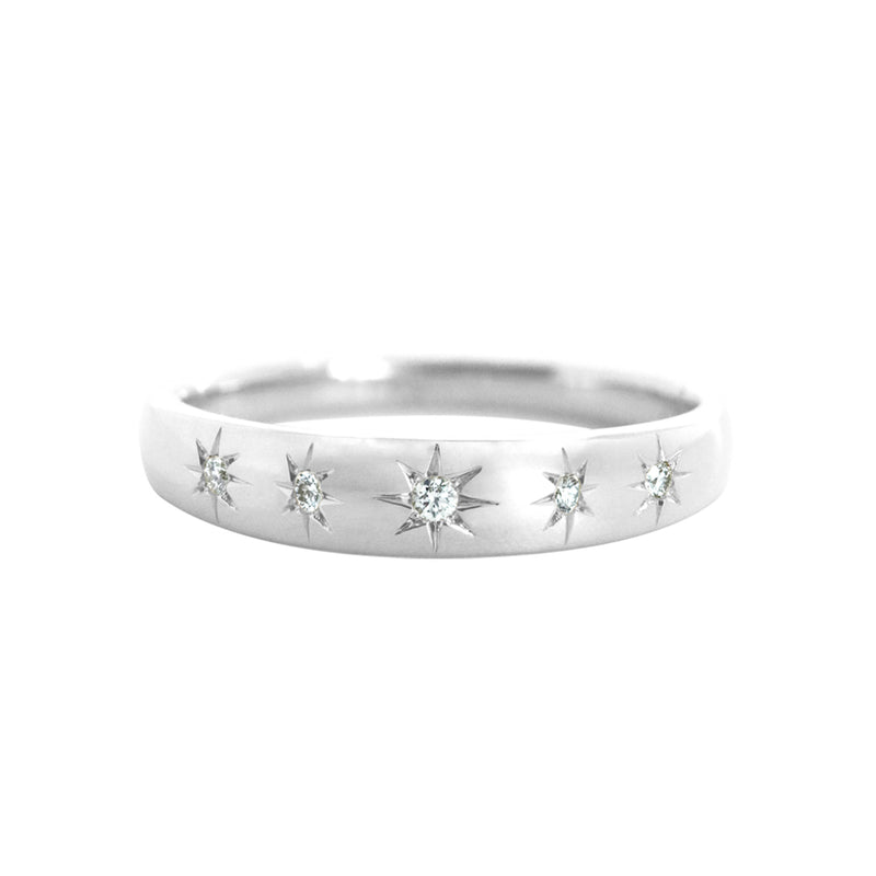 Star Set Diamond Band White Gold