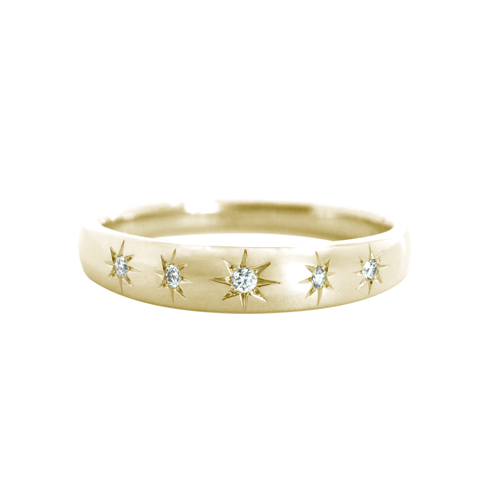 Star Set Diamond Band Yellow Gold