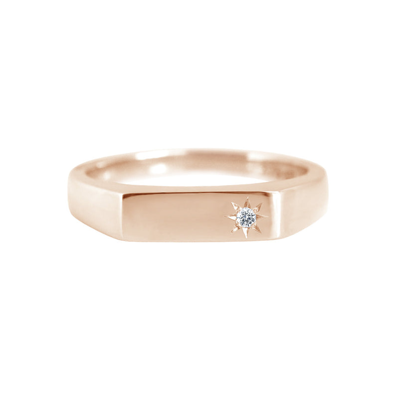Rectangle Signet Ring with Star Set Diamond Rose Gold