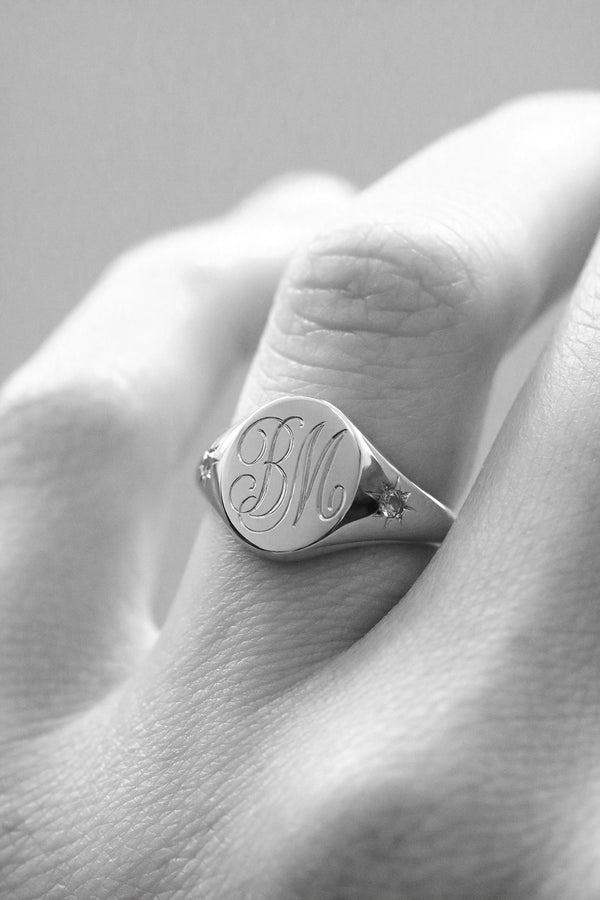 Star Set Pink Sapphires Monogram Oval Signet Ring Rose Gold