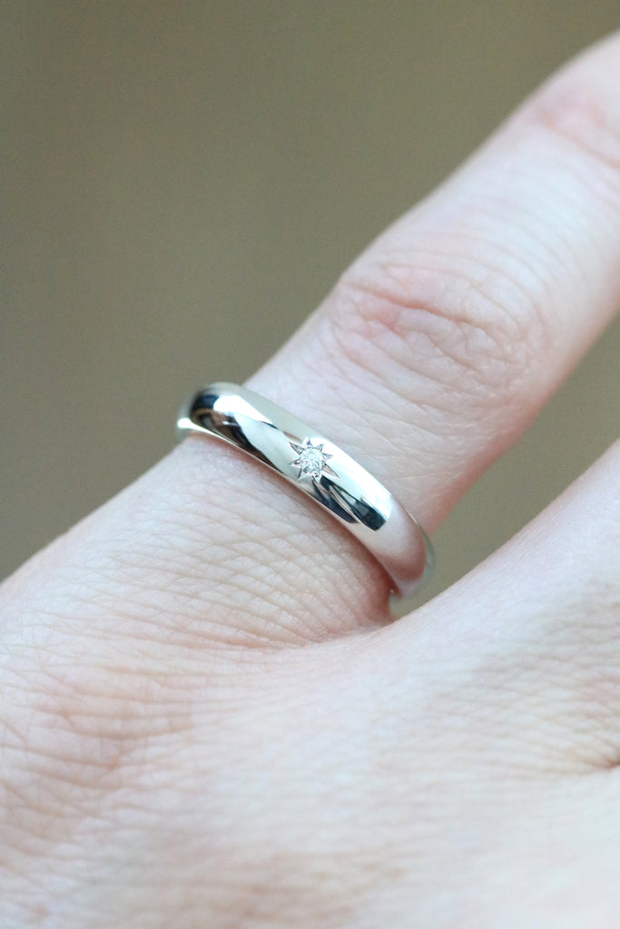 Star Set Tiny Diamond 3.5mm Wide Band Ring White Gold