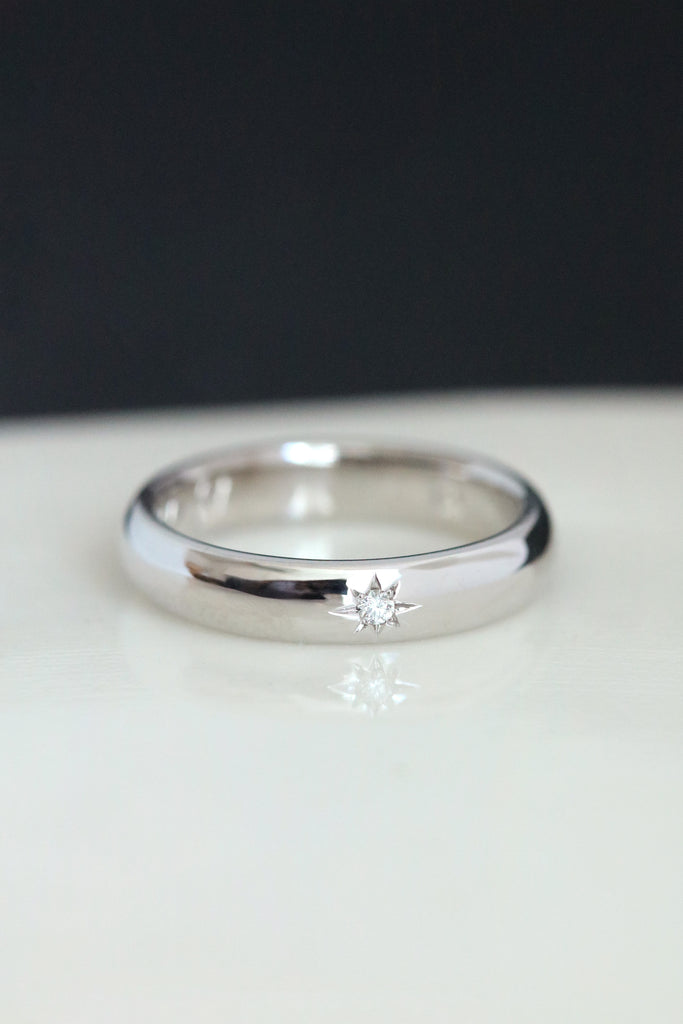 Star Set Tiny Diamond 3.5mm Wide Band Ring White Gold