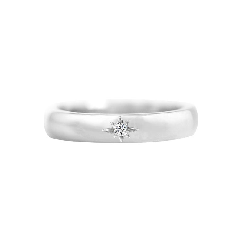 Star Set Tiny Diamond 3.5mm Wide Band Ring White Gold