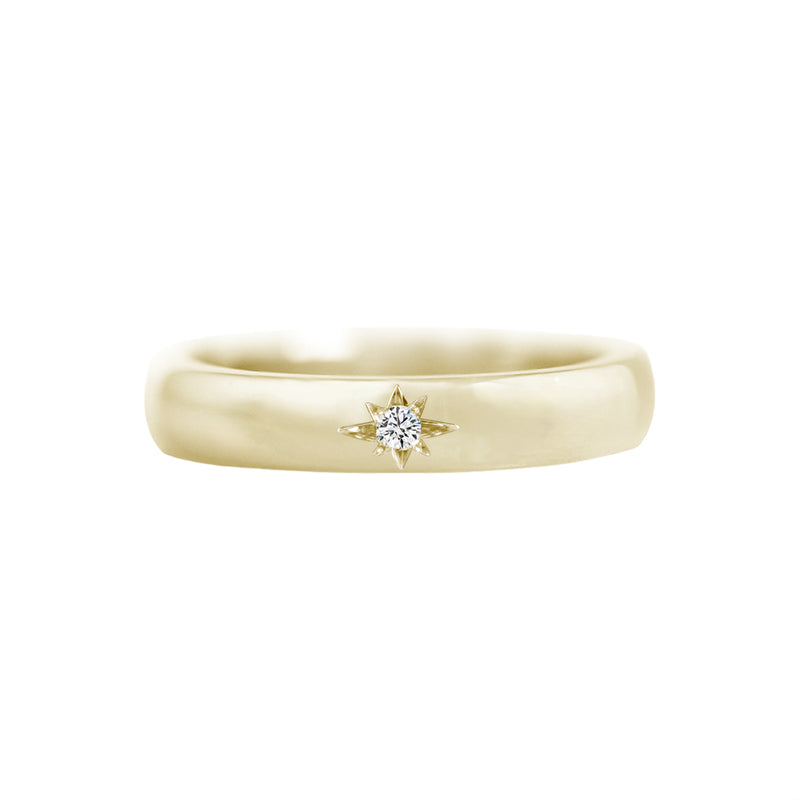 Star Set Tiny Diamond 3.5mm Wide Band Ring Yellow Gold