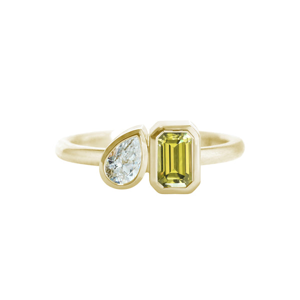 Toi Et Moi Bezel Set Ring With Australian Yellow Sapphire