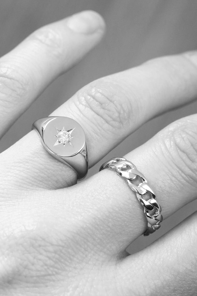Wide Chain Ring White Gold